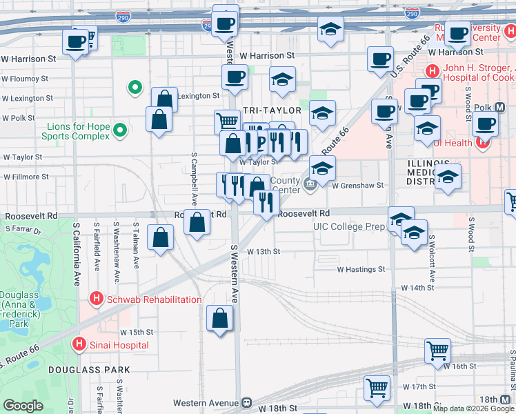 map of restaurants, bars, coffee shops, grocery stores, and more near in Chicago
