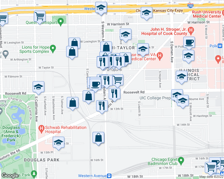 map of restaurants, bars, coffee shops, grocery stores, and more near in Chicago