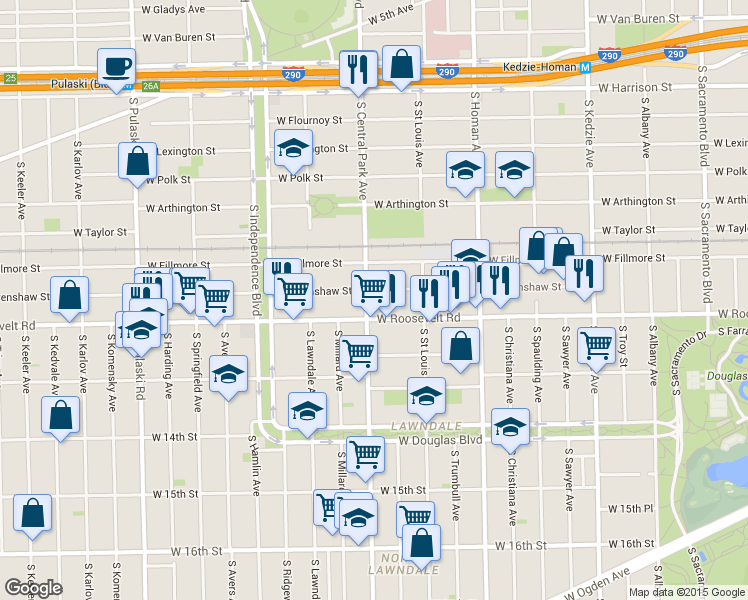 map of restaurants, bars, coffee shops, grocery stores, and more near in Chicago