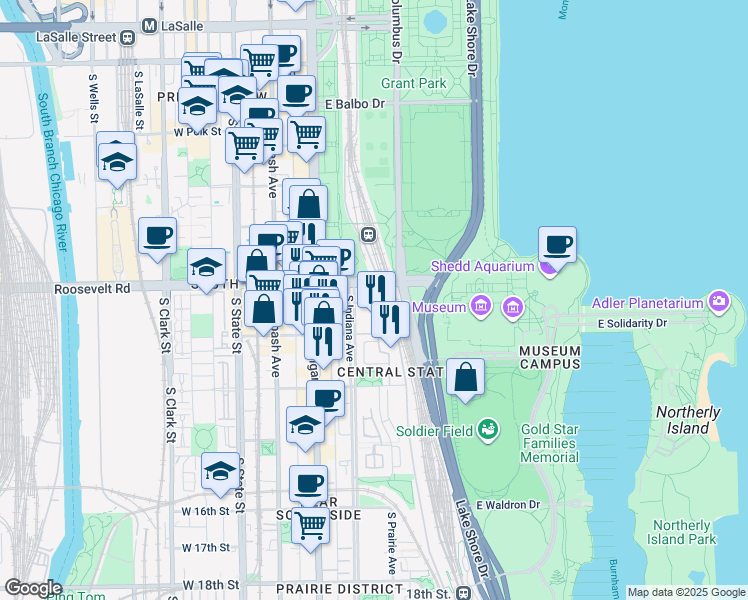 map of restaurants, bars, coffee shops, grocery stores, and more near in Chicago