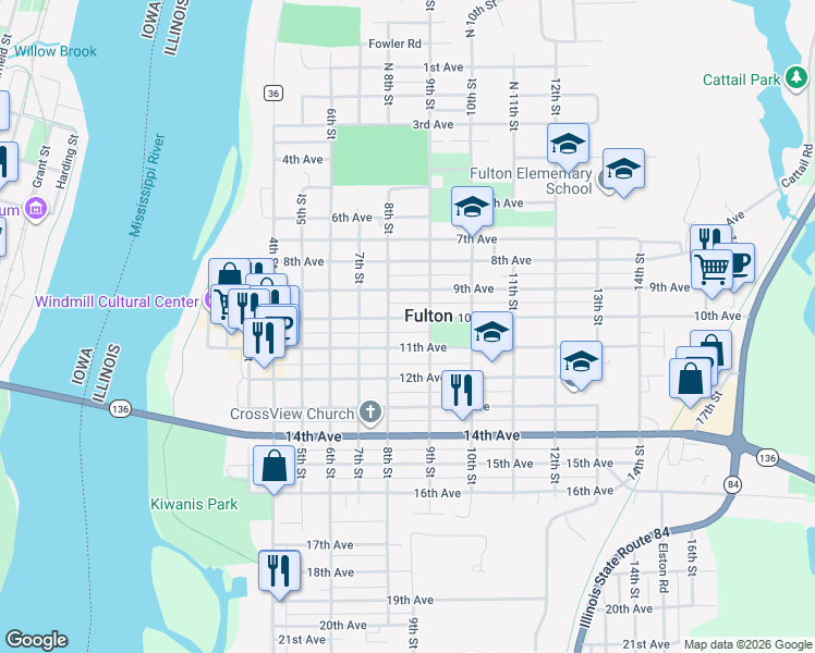 map of restaurants, bars, coffee shops, grocery stores, and more near 809 11th Avenue in Fulton