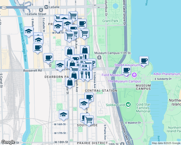 map of restaurants, bars, coffee shops, grocery stores, and more near in Chicago