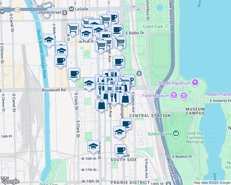 map of restaurants, bars, coffee shops, grocery stores, and more near in Chicago