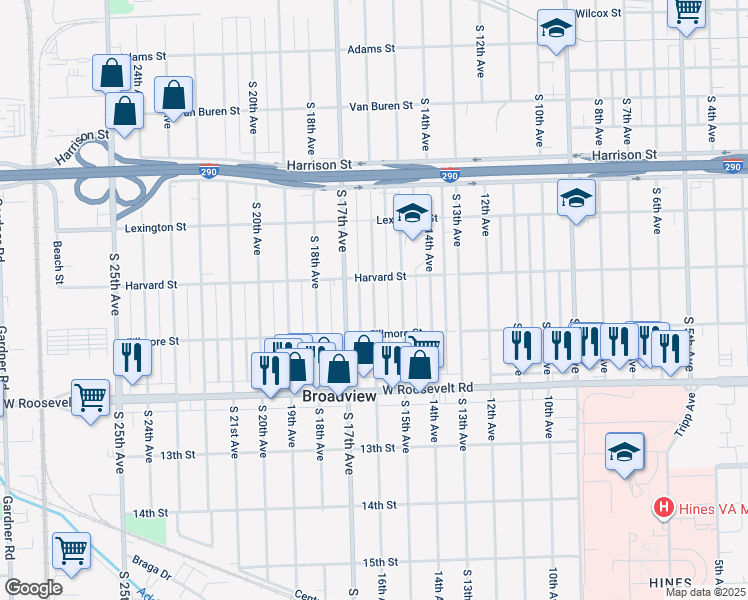 map of restaurants, bars, coffee shops, grocery stores, and more near 2028 16th Avenue in Broadview