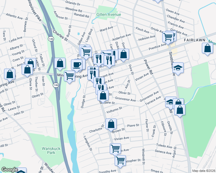 map of restaurants, bars, coffee shops, grocery stores, and more near 153 Obed Avenue in North Providence