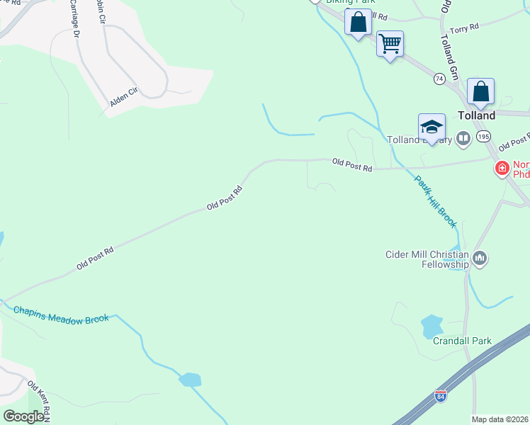 map of restaurants, bars, coffee shops, grocery stores, and more near 217 Old Post Road in Tolland