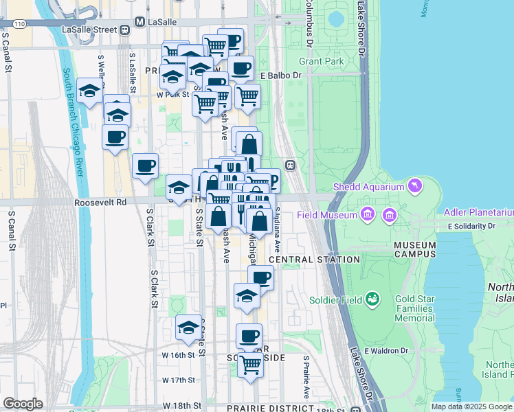 map of restaurants, bars, coffee shops, grocery stores, and more near in Chicago