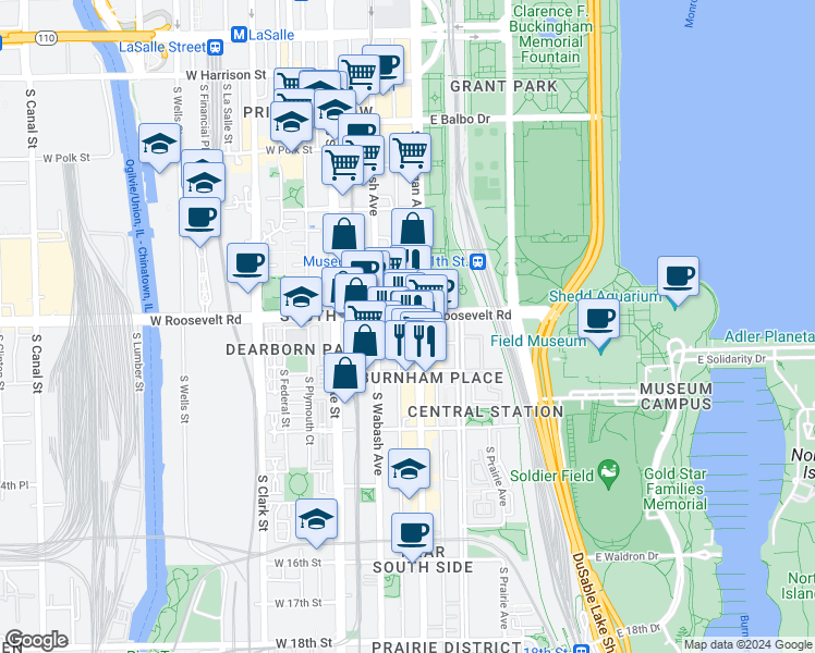 map of restaurants, bars, coffee shops, grocery stores, and more near in Chicago