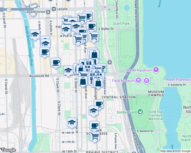 map of restaurants, bars, coffee shops, grocery stores, and more near in Chicago