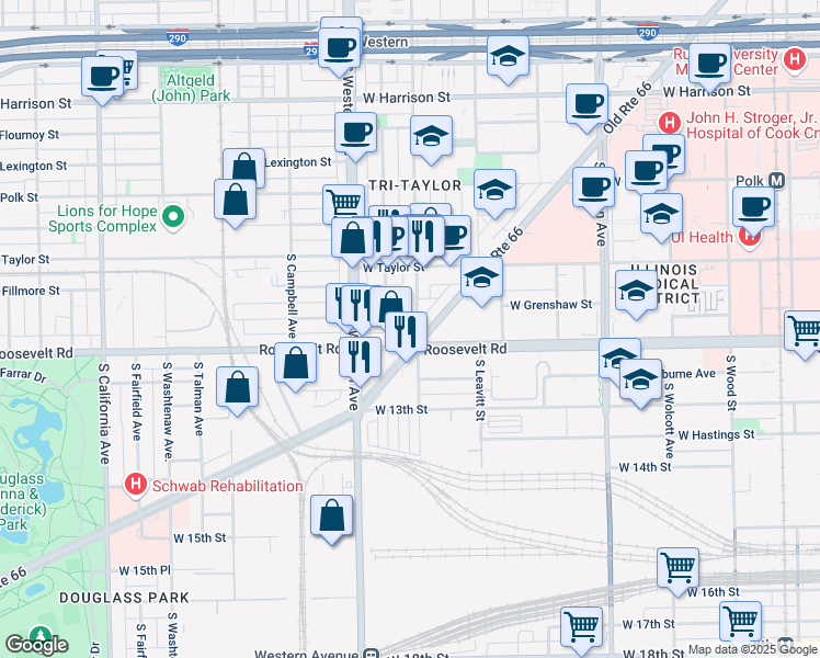 map of restaurants, bars, coffee shops, grocery stores, and more near in Chicago