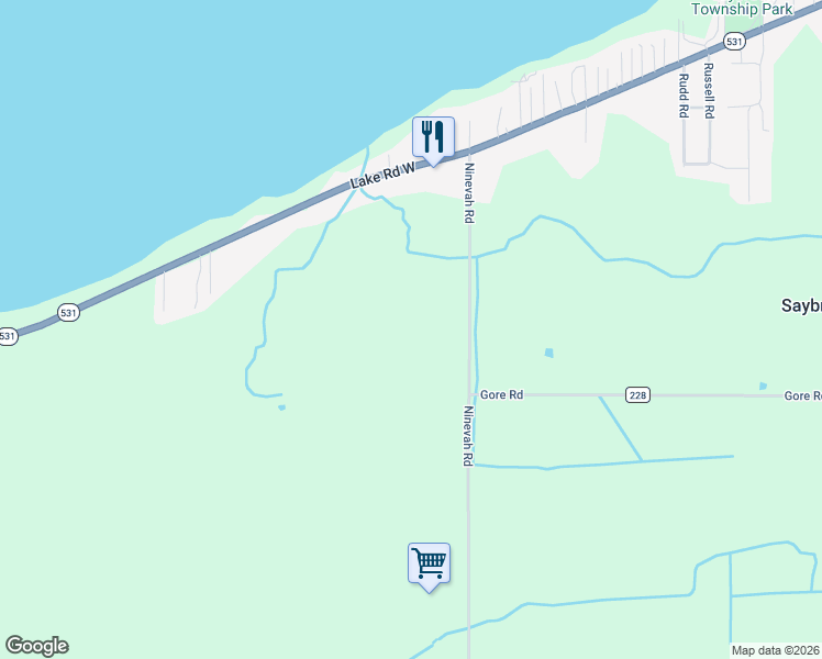 map of restaurants, bars, coffee shops, grocery stores, and more near 3913 Ninevah Road in Ashtabula