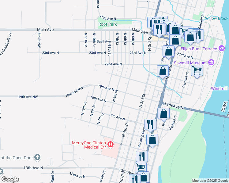 map of restaurants, bars, coffee shops, grocery stores, and more near 1830 North 6th Street in Clinton