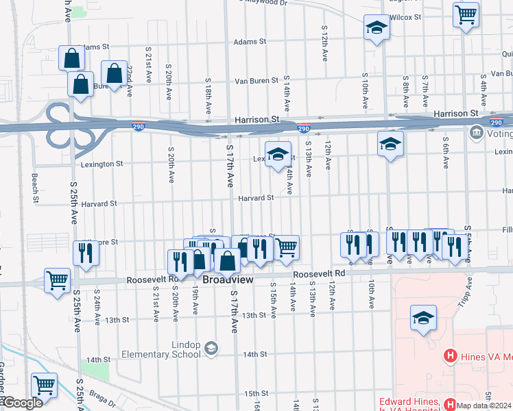 map of restaurants, bars, coffee shops, grocery stores, and more near 1943 16th Avenue in Broadview