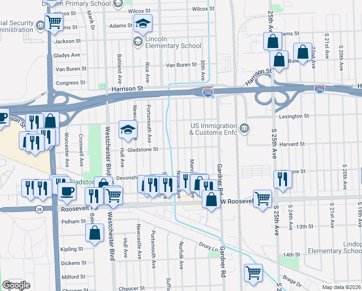 map of restaurants, bars, coffee shops, grocery stores, and more near 765 Norfolk Avenue in Westchester
