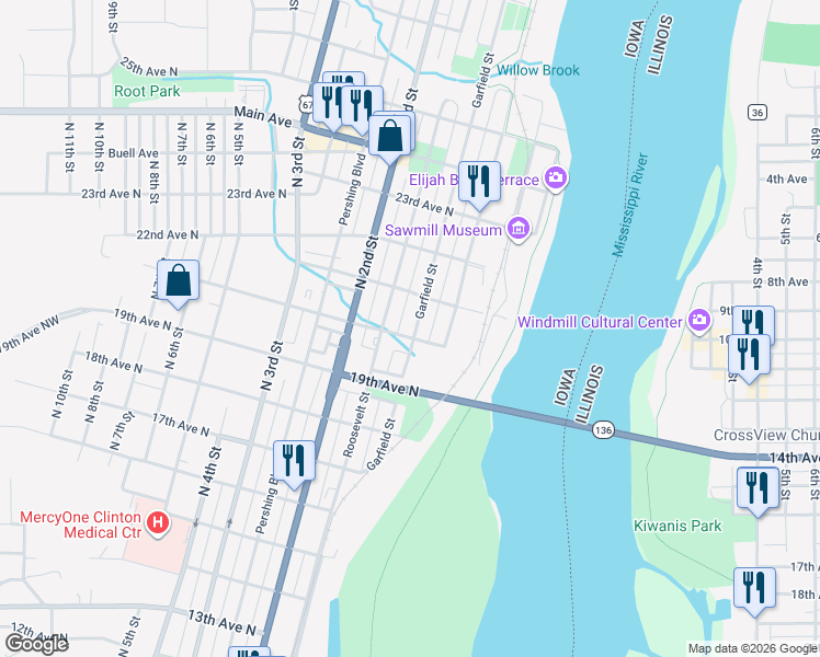 map of restaurants, bars, coffee shops, grocery stores, and more near 2001-2099 Roosevelt St in Clinton
