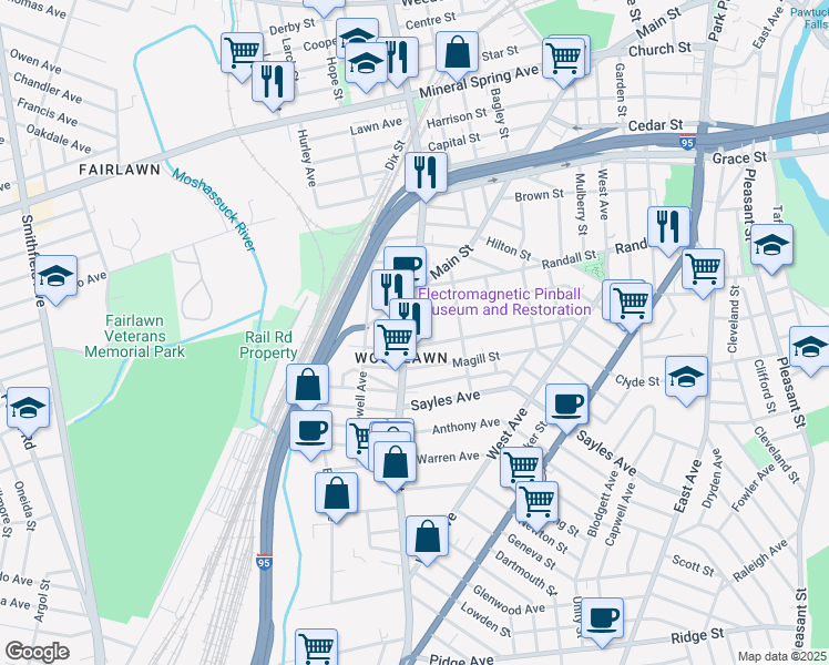 map of restaurants, bars, coffee shops, grocery stores, and more near 232 Sterry Street in Pawtucket
