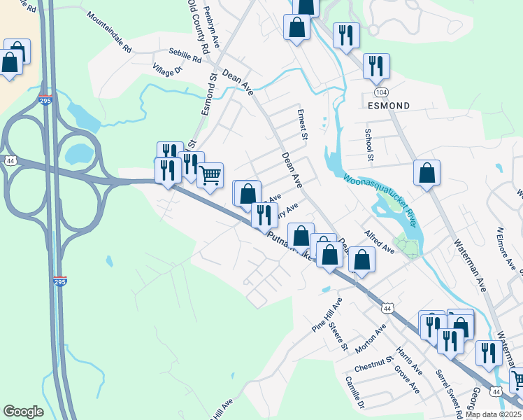 map of restaurants, bars, coffee shops, grocery stores, and more near 20 Susan Avenue in Johnston