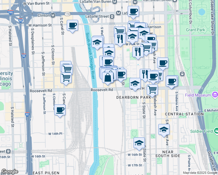 map of restaurants, bars, coffee shops, grocery stores, and more near in Chicago
