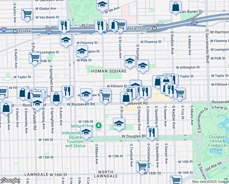 map of restaurants, bars, coffee shops, grocery stores, and more near 3519 West Fillmore Street in Chicago