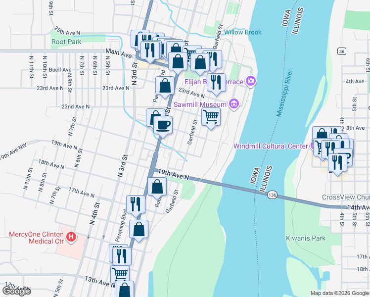 map of restaurants, bars, coffee shops, grocery stores, and more near 2001-2099 Roosevelt St in Clinton