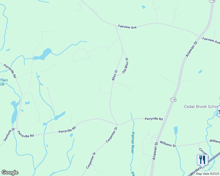map of restaurants, bars, coffee shops, grocery stores, and more near 53 Bliss Street in Rehoboth