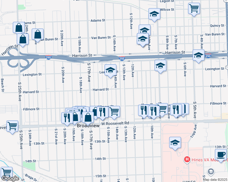 map of restaurants, bars, coffee shops, grocery stores, and more near 2002 14th Avenue in Broadview
