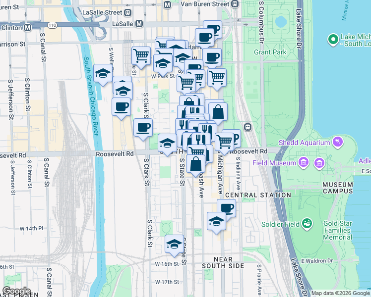 map of restaurants, bars, coffee shops, grocery stores, and more near in Chicago