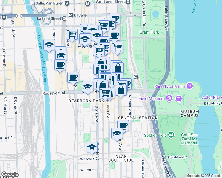 map of restaurants, bars, coffee shops, grocery stores, and more near in Chicago