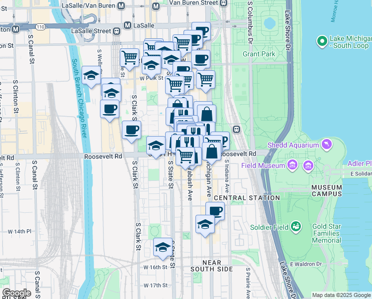 map of restaurants, bars, coffee shops, grocery stores, and more near in Chicago