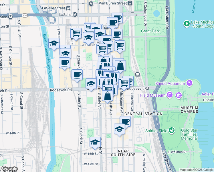 map of restaurants, bars, coffee shops, grocery stores, and more near in Chicago