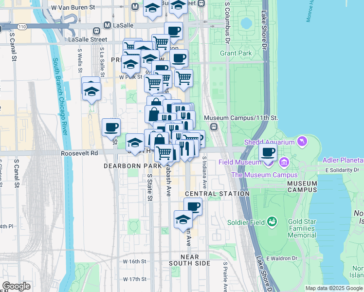 map of restaurants, bars, coffee shops, grocery stores, and more near in Chicago