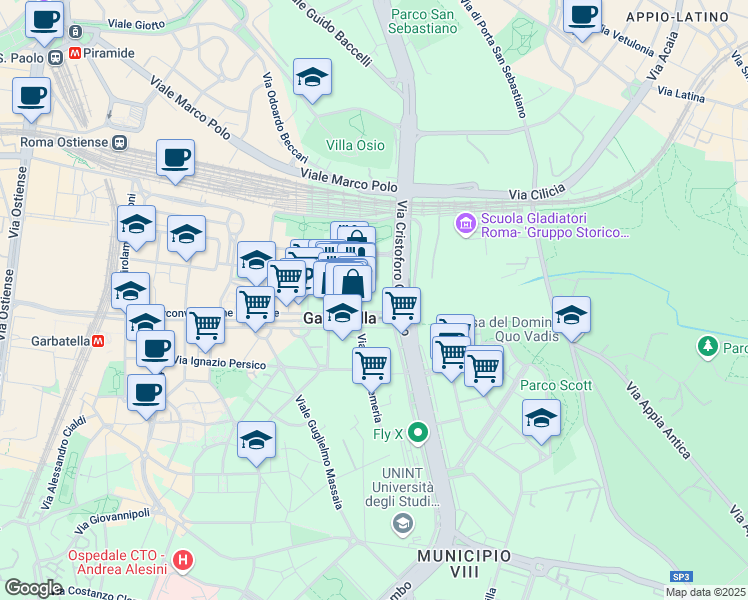 map of restaurants, bars, coffee shops, grocery stores, and more near 30 Largo Angelo Fochetti in Roma