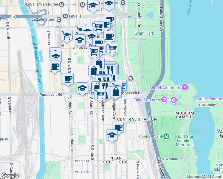 map of restaurants, bars, coffee shops, grocery stores, and more near in Chicago