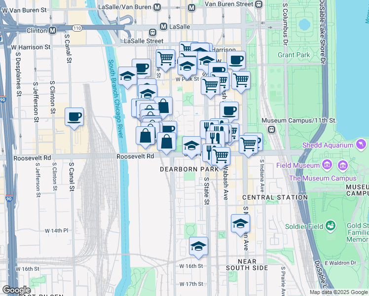 map of restaurants, bars, coffee shops, grocery stores, and more near in Chicago
