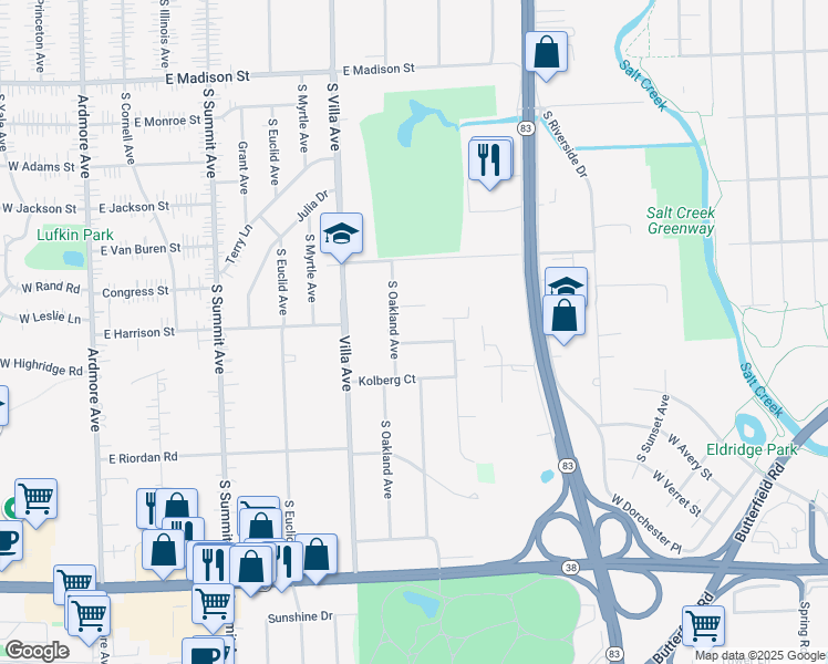map of restaurants, bars, coffee shops, grocery stores, and more near 520 East Lane Drive in Villa Park