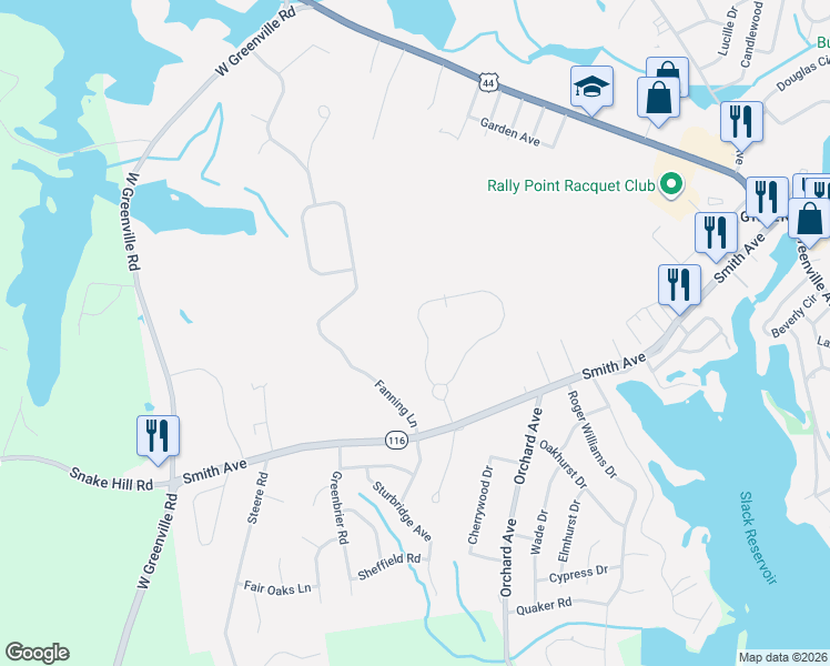 map of restaurants, bars, coffee shops, grocery stores, and more near 8 Sophia Lane in Smithfield
