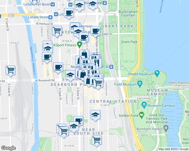 map of restaurants, bars, coffee shops, grocery stores, and more near in Chicago