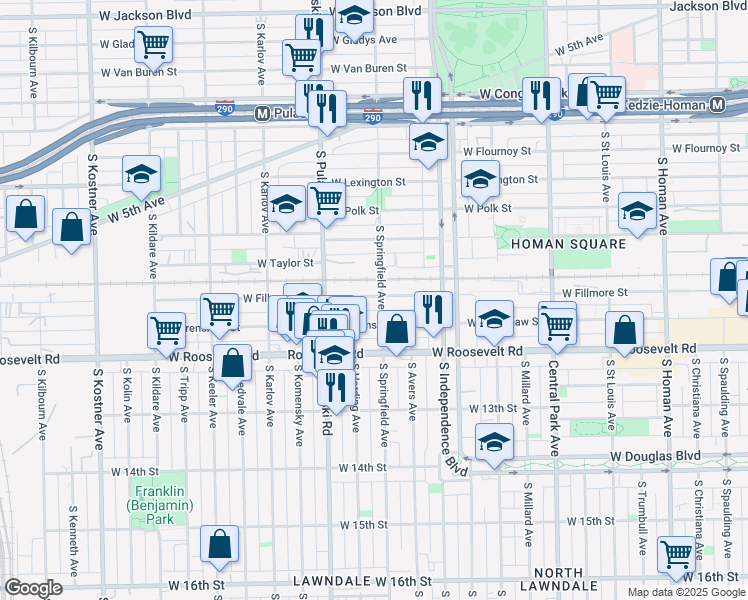 map of restaurants, bars, coffee shops, grocery stores, and more near 3905 West Fillmore Street in Chicago