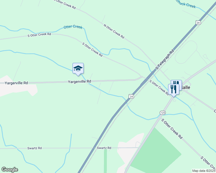 map of restaurants, bars, coffee shops, grocery stores, and more near 3547 Yargerville Road in La Salle