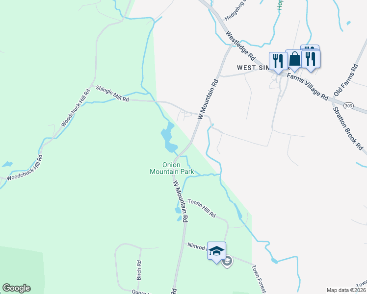 map of restaurants, bars, coffee shops, grocery stores, and more near 57 West Mountain Road in Simsbury