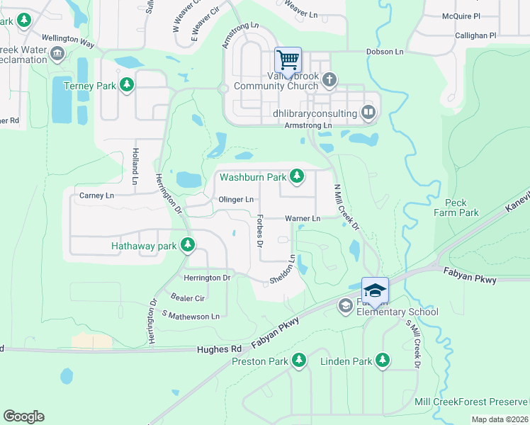 map of restaurants, bars, coffee shops, grocery stores, and more near 39W302 Warner Lane in Geneva