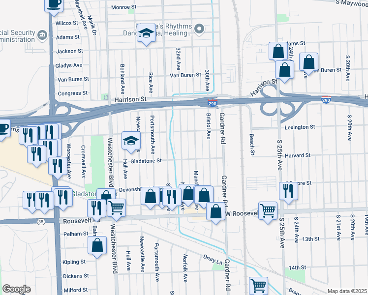 map of restaurants, bars, coffee shops, grocery stores, and more near 765 Norfolk Avenue in Westchester