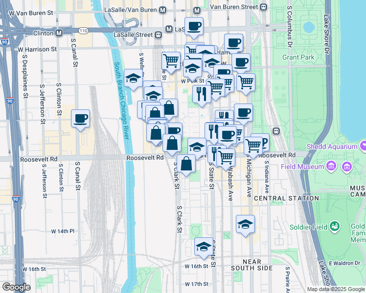 map of restaurants, bars, coffee shops, grocery stores, and more near in Chicago