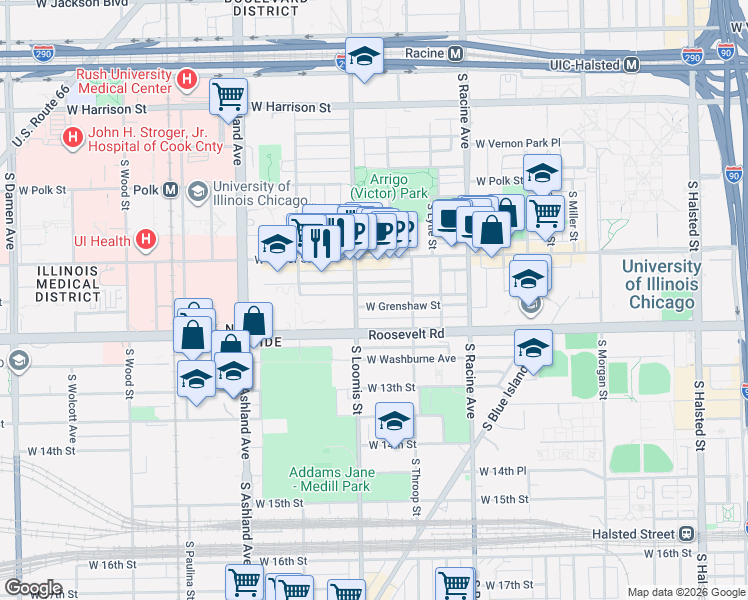 map of restaurants, bars, coffee shops, grocery stores, and more near in Chicago