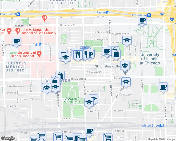 map of restaurants, bars, coffee shops, grocery stores, and more near in Chicago