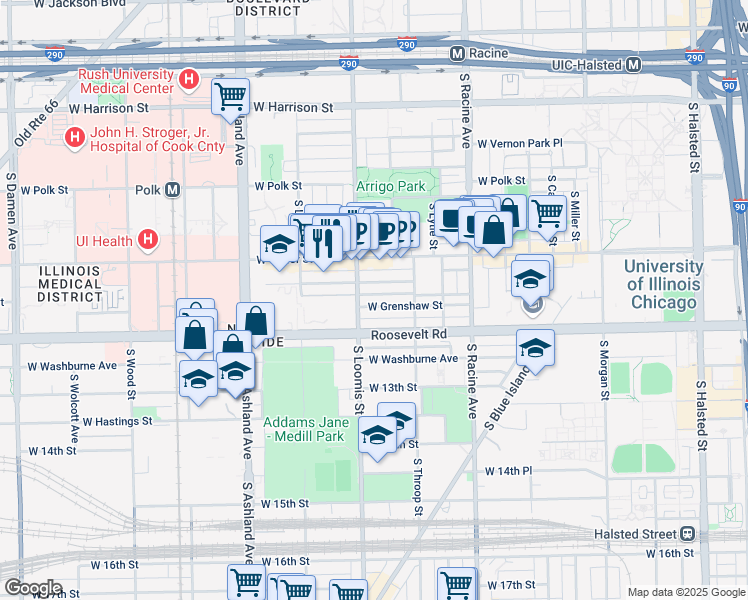 map of restaurants, bars, coffee shops, grocery stores, and more near in Chicago