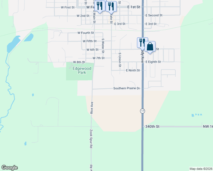 map of restaurants, bars, coffee shops, grocery stores, and more near 405 Southern Prairie Drive in Madrid
