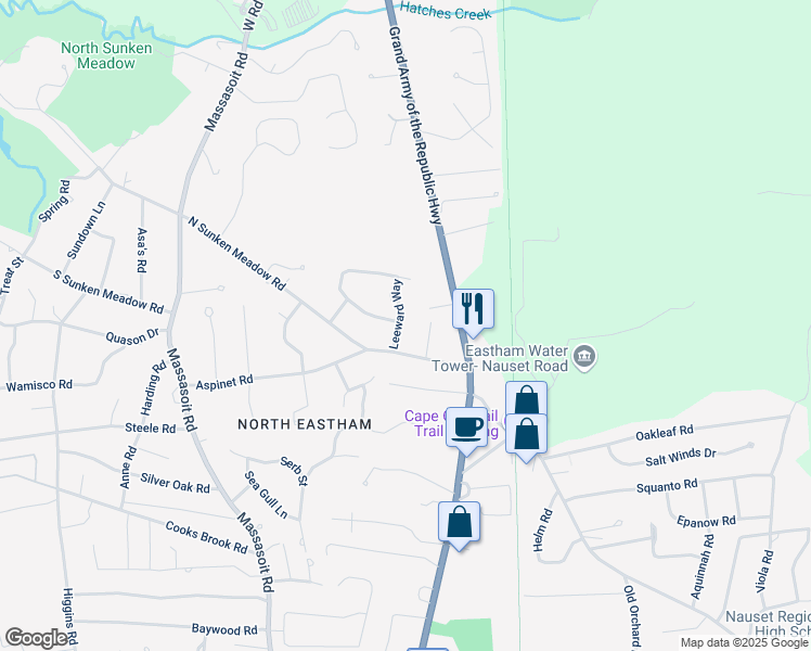 map of restaurants, bars, coffee shops, grocery stores, and more near 60 Leeward Way in Eastham