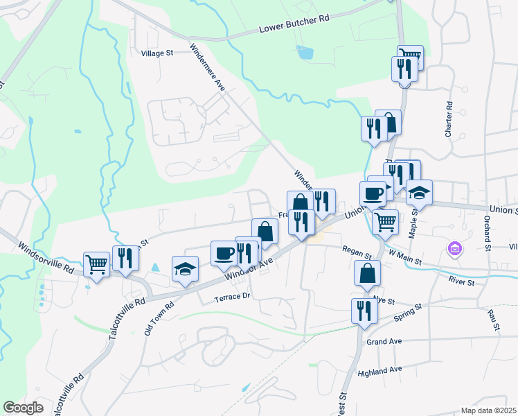 map of restaurants, bars, coffee shops, grocery stores, and more near 5 Strong Avenue in Vernon