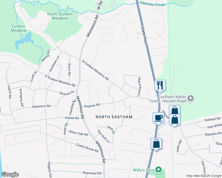 map of restaurants, bars, coffee shops, grocery stores, and more near 110 Wamsutta Road in Eastham